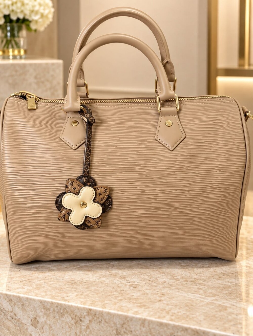 Monogram Leather Flower Bag Charm
